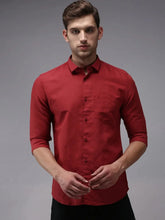 Men Red Solid Casual Shirt-COLINLINEN-1340-Burgundy